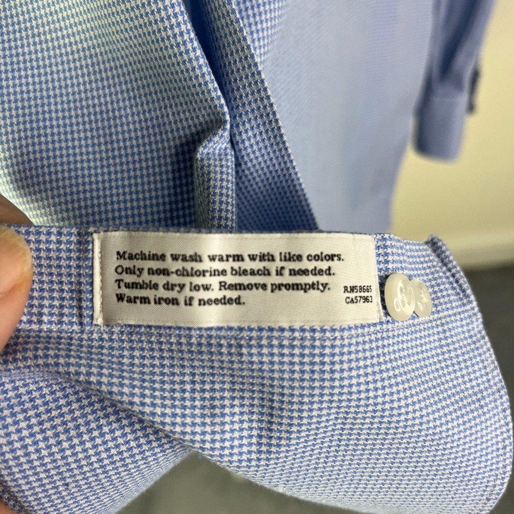 Nordstrom Dress Shirt Mens 17 36-37 Tech-Smart Houndstooth Traditional Fit Blue - Picture 9 of 13